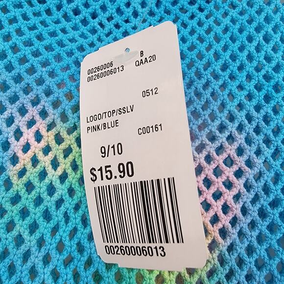 NEW Forever 21 Girls Tie Dye Fishnet Jersey Sheer Cropped Blue Top‎ Size 9/10 - Picture 4 of 8